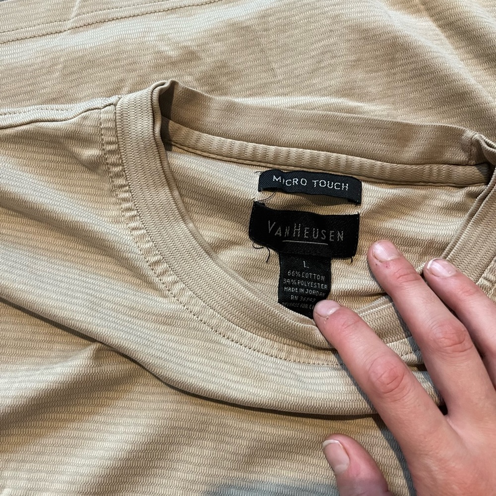 Oversized Van Heusen cream striped and textured tee with double collar detail